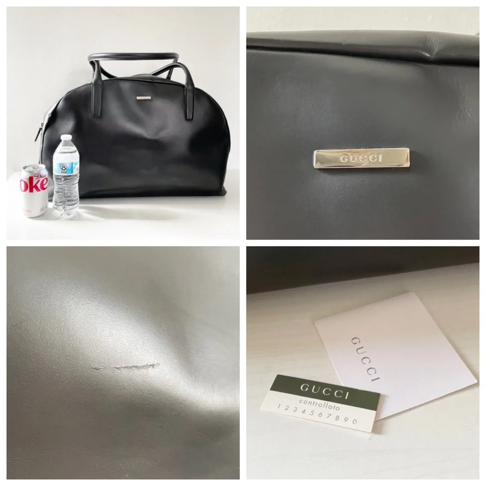 Gucci black leather XL vintage domed duffle travel bag unisex - Picture 5 of 10